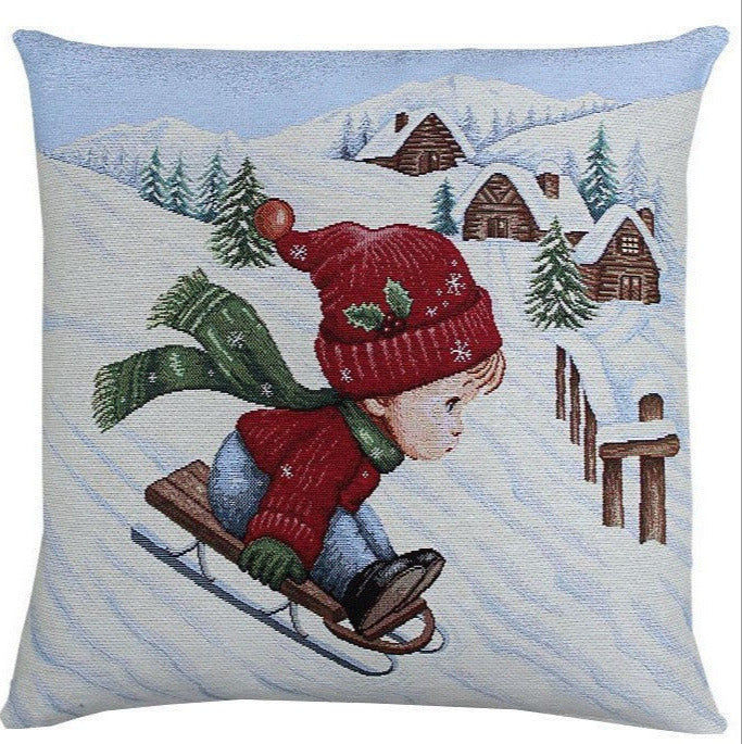 Kissenbezug Weihnachten Garcon Gobelin Junge Schlitten Winter (1St)