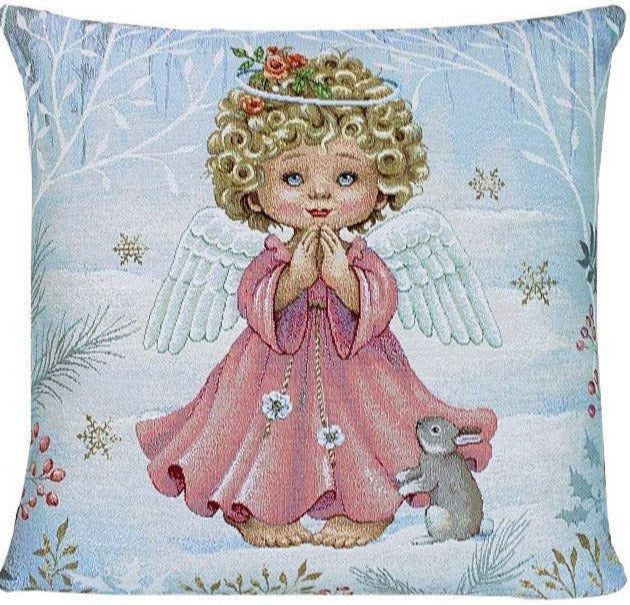 Kissenbezug Engel mit Hase Weihnachten Kissen Gobelin Romantik (1St)