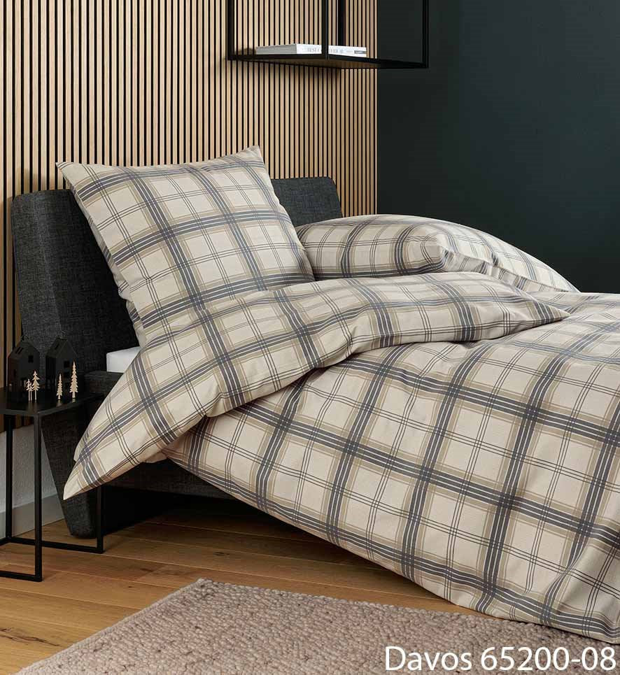 Janine Feinbiber Bettwäsche DAVOS 65200-08 Beige Grau 135x200+80x80