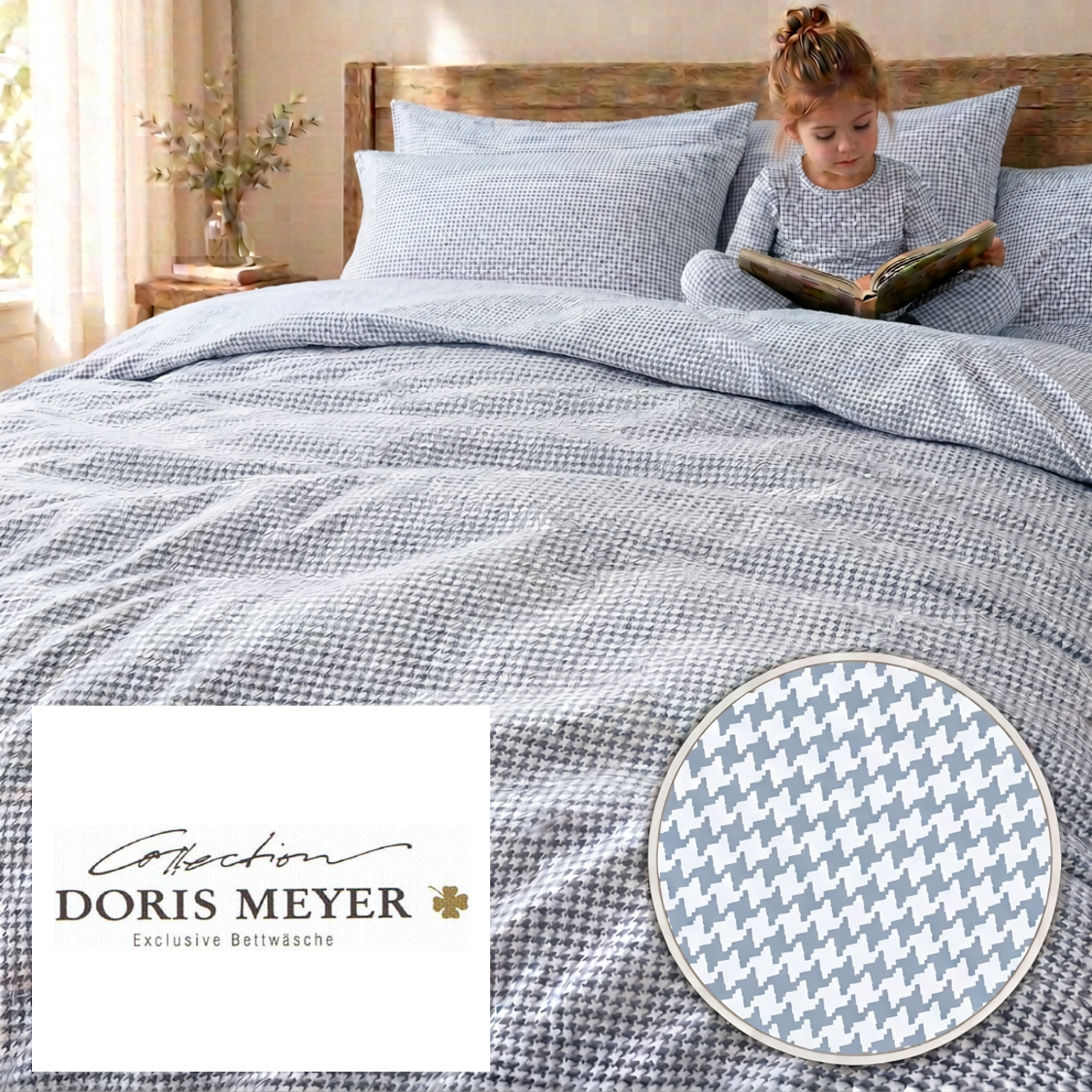 Doris Meyer Interlock-Jersey Bettwäsche Timo 4004-89 bleu Hahnentritt beide Seiten
