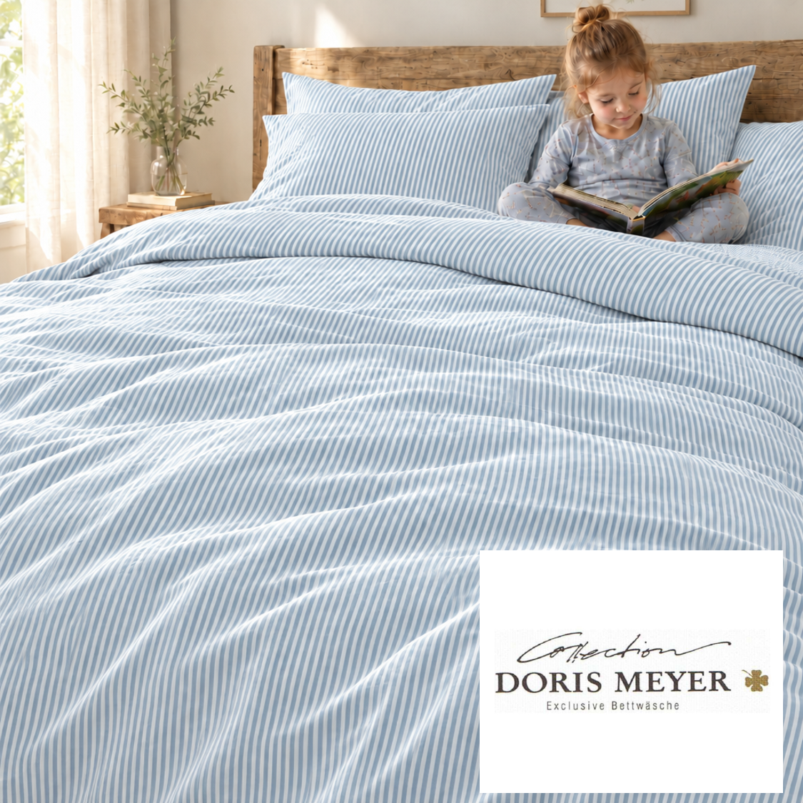 Doris Meyer Interlock-Jersey Bettwäsche Tom 4003-89 bleu Streifen beide Seiten Nm 100