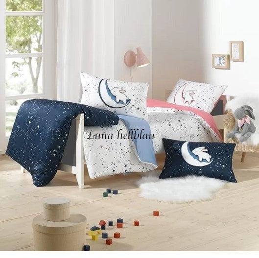 Lorena Mako Satin Kinder Bettwäsche Lorenchen Hase Luna hellblau
