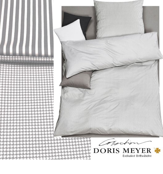 Doris Meyer Interlock-Jersey Wende-Bettwäsche Raffi 4005-73 kiesel Streifen-Hahnentritt