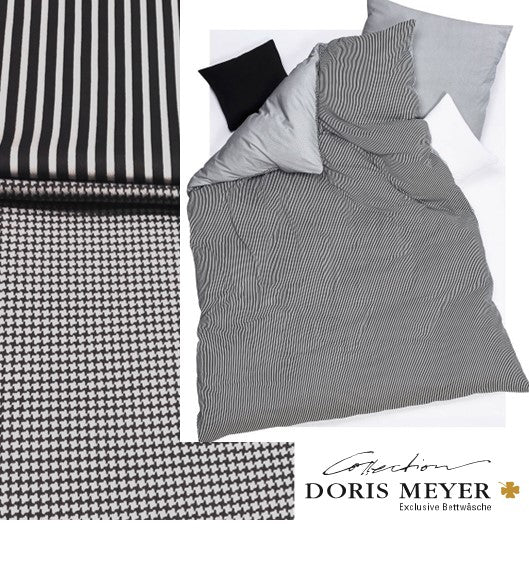 Doris Meyer Interlock-Jersey Wende-Bettwäsche Raffi 4005-27 schwarz Streifen-Hahnentritt