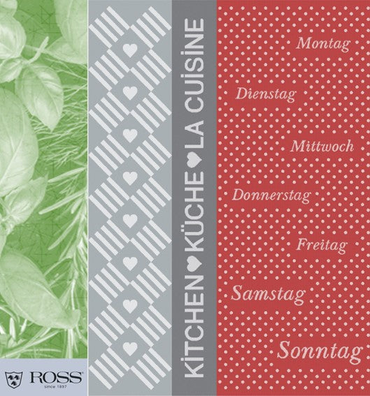 Ross Baumwoll-Geschirrtücher Herzen Montag rot anthrazit (2St vorh.)