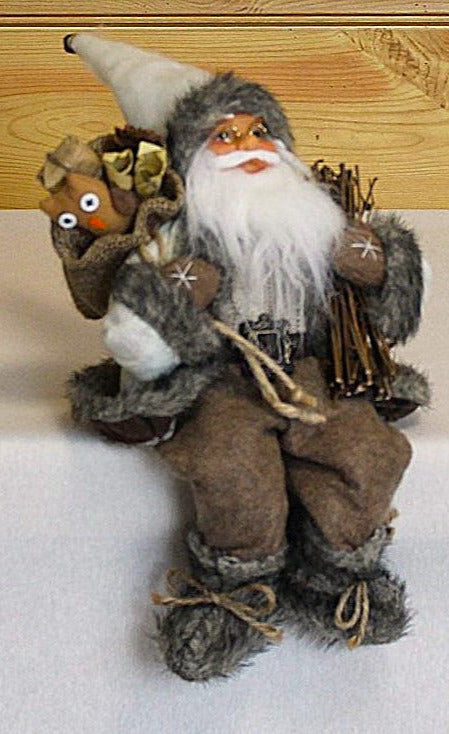 Weihnachtsmann Santa sitzend mit weißem Mantel und Mütze (1St)