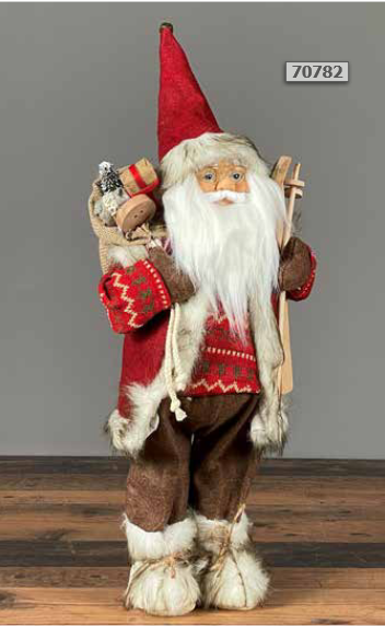 Weihnachtsmann Santa Winterdeko mit rotem Mantel und Ski (1St)