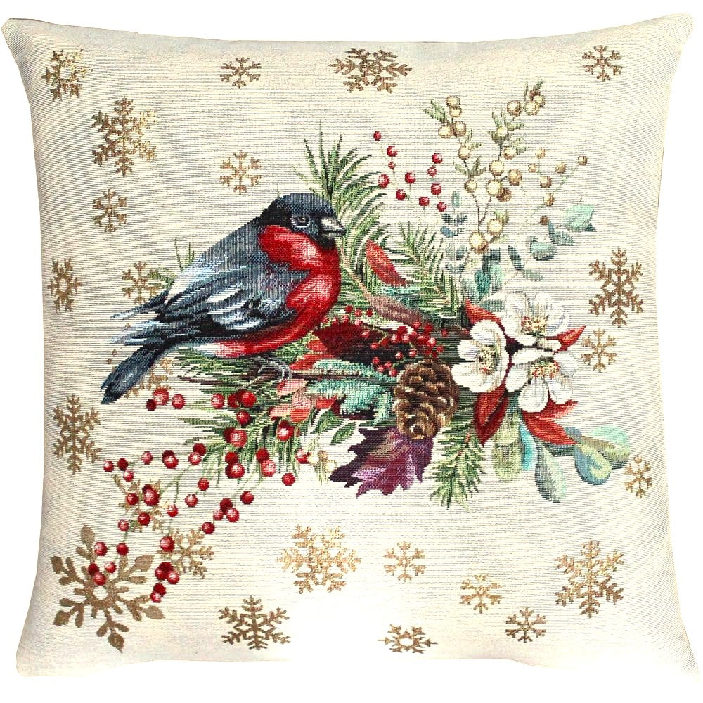 Kissenbezug Hossner Vogel Gimpel Gobelin Winter Deko (1St)