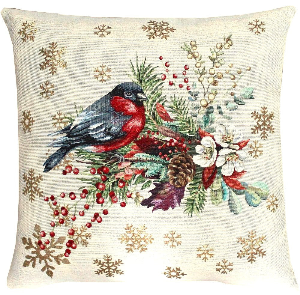 Kissenbezug Hossner Vogel Gimpel Gobelin Winter Deko (1St)
