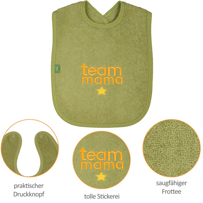 Smithy Lätzchen "team mama" Bio-Baumwolle moos (1St)