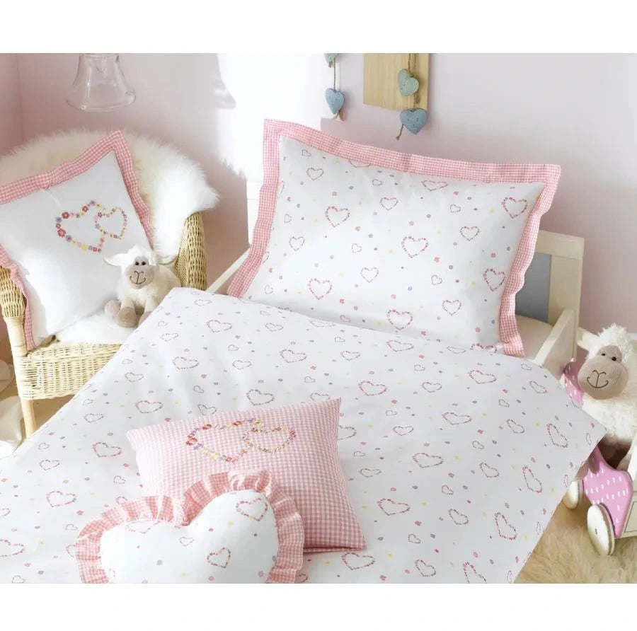 Lorena Mako Satin Kinderbettwäsche Lilly Herzen Rosa