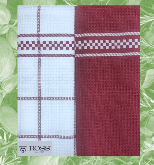 Ross Geschirrtücher Waffel Piqué 2er Set bordeux weiß 50x70