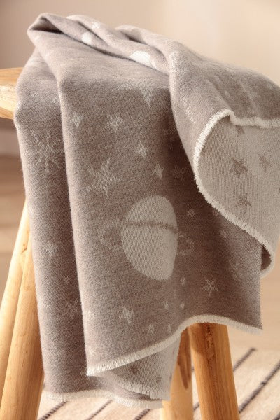 Biederlack Babydecke "Universe" Taupe 100% Schurwolle, Größe 75x100 cm