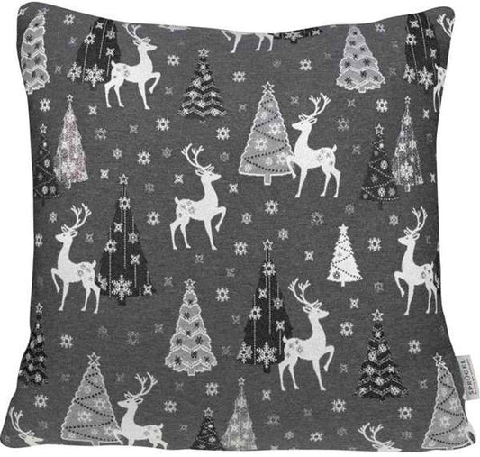 Sprügel Mitteldecke  und Kissenbezüge anthrazit silber Hirsch