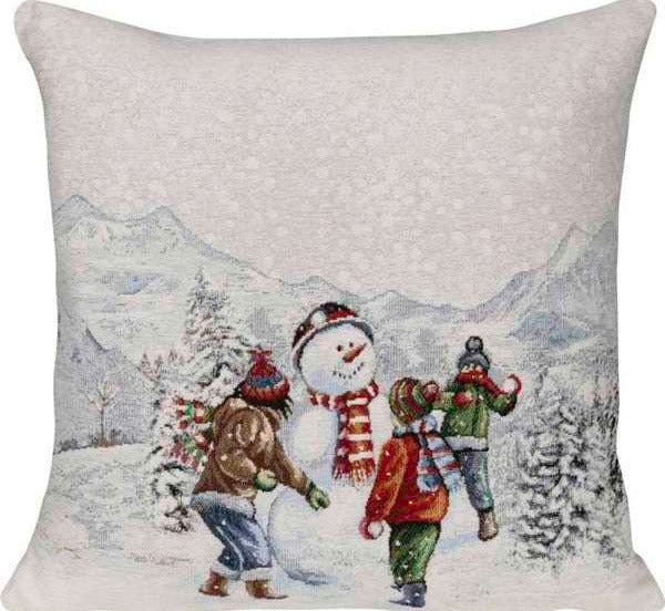 Sprügel Gobelin Kissenhülle Winterfreude mit Schneemann - Winter Kids Chenille 45x45 cm