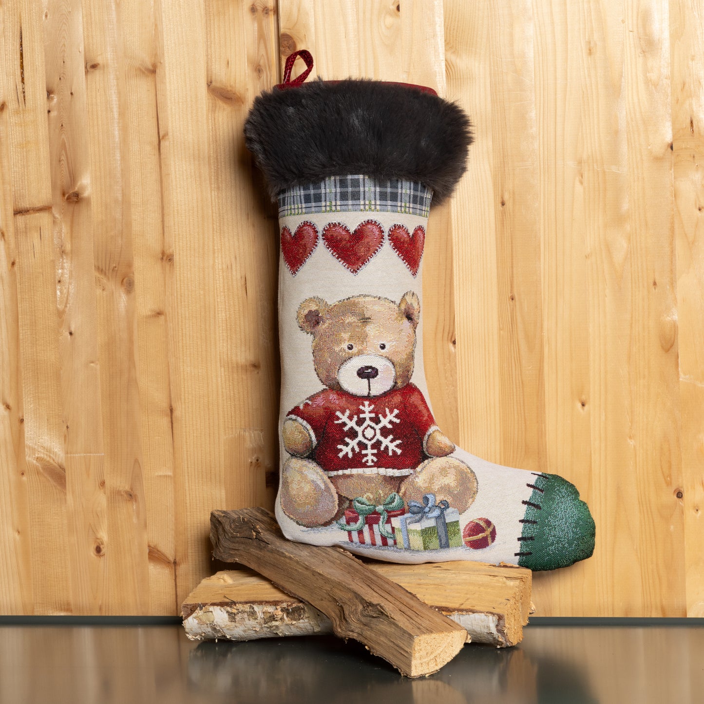 Sprügel Weihnachtssocke Nikolausstrumpf mit Kunstfell 45x30 cm