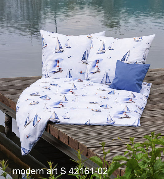 Janine Mako-Satin Bettwäsche modern art S 42161 mittelmeerblau