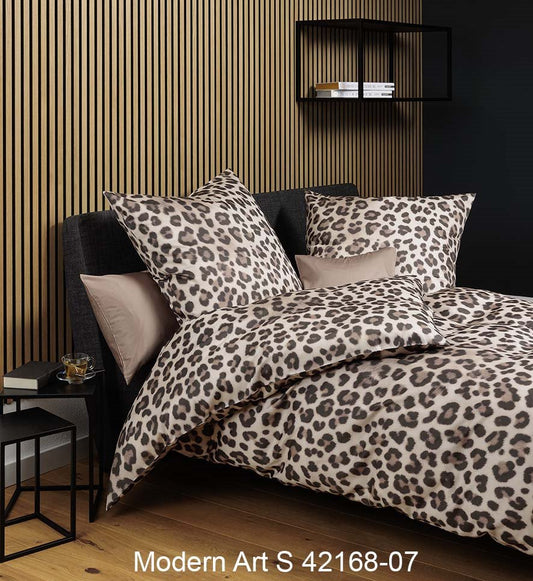 Janine Mako-Satin Bettwäsche Leo modern art S  42168 - 07 mocha sand