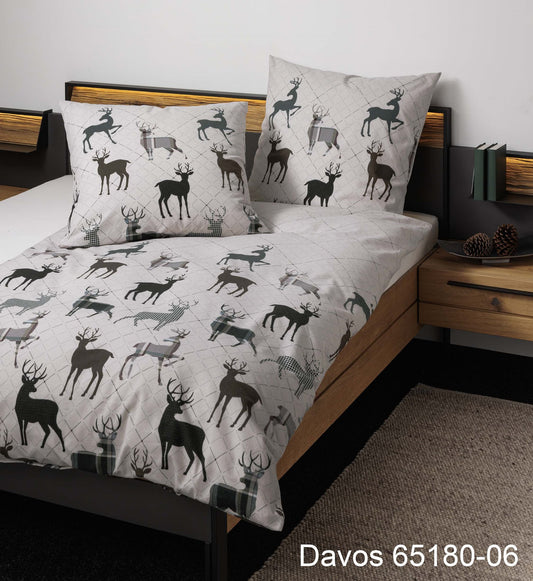 Janine Feinbiber Bettwäsche DAVOS 65180 beige tannengrün