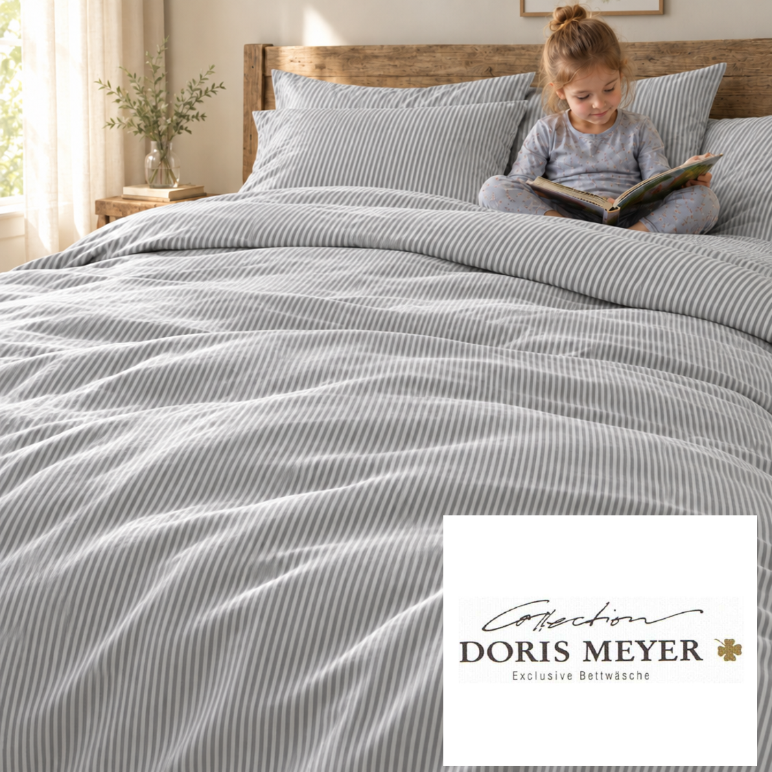 Doris Meyer Interlock-Jersey Bettwäsche Tom 4003-73 kiesel Streifen beide Seiten Nm 100