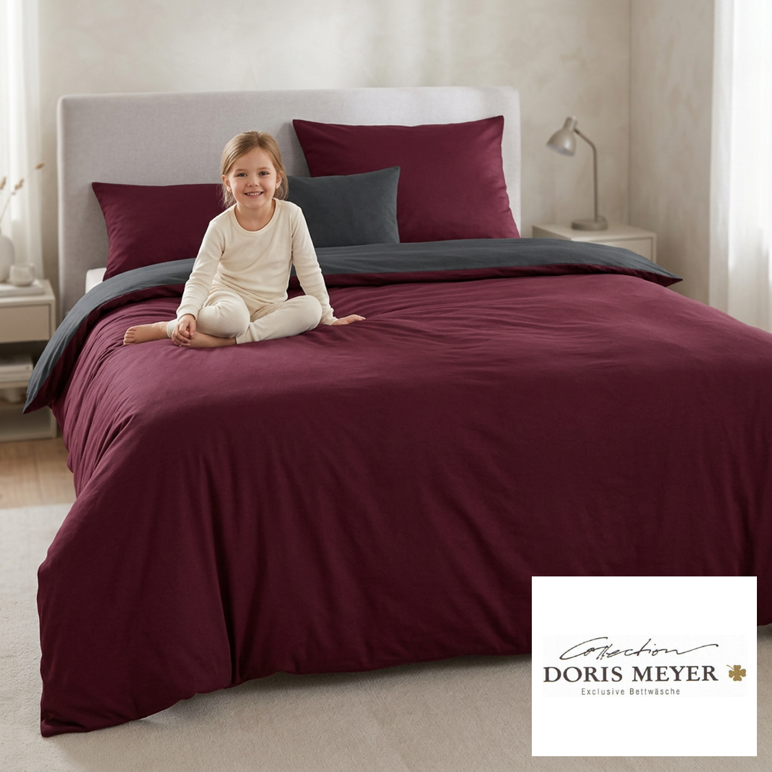 Doris Meyer Interlock Jersey Bettwäsche Milano 3009 bordeaux anthrazit