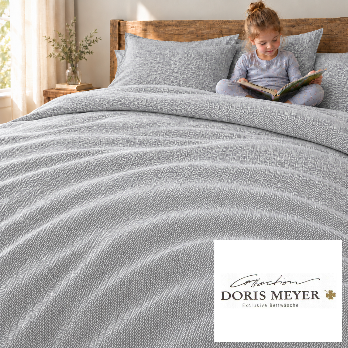 Doris Meyer Interlock Jersey Bettwäsche Kalli 4008 kiesel Fischgrät
