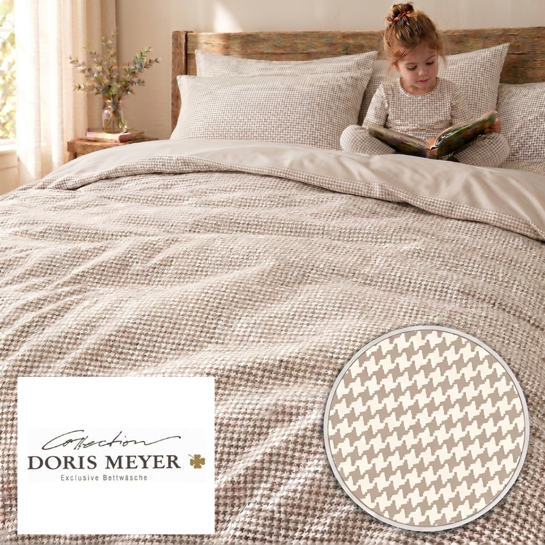 Doris Meyer Interlock-Jersey Bettwäsche Timo 4004-25 sand Hahnentritt beide Seiten