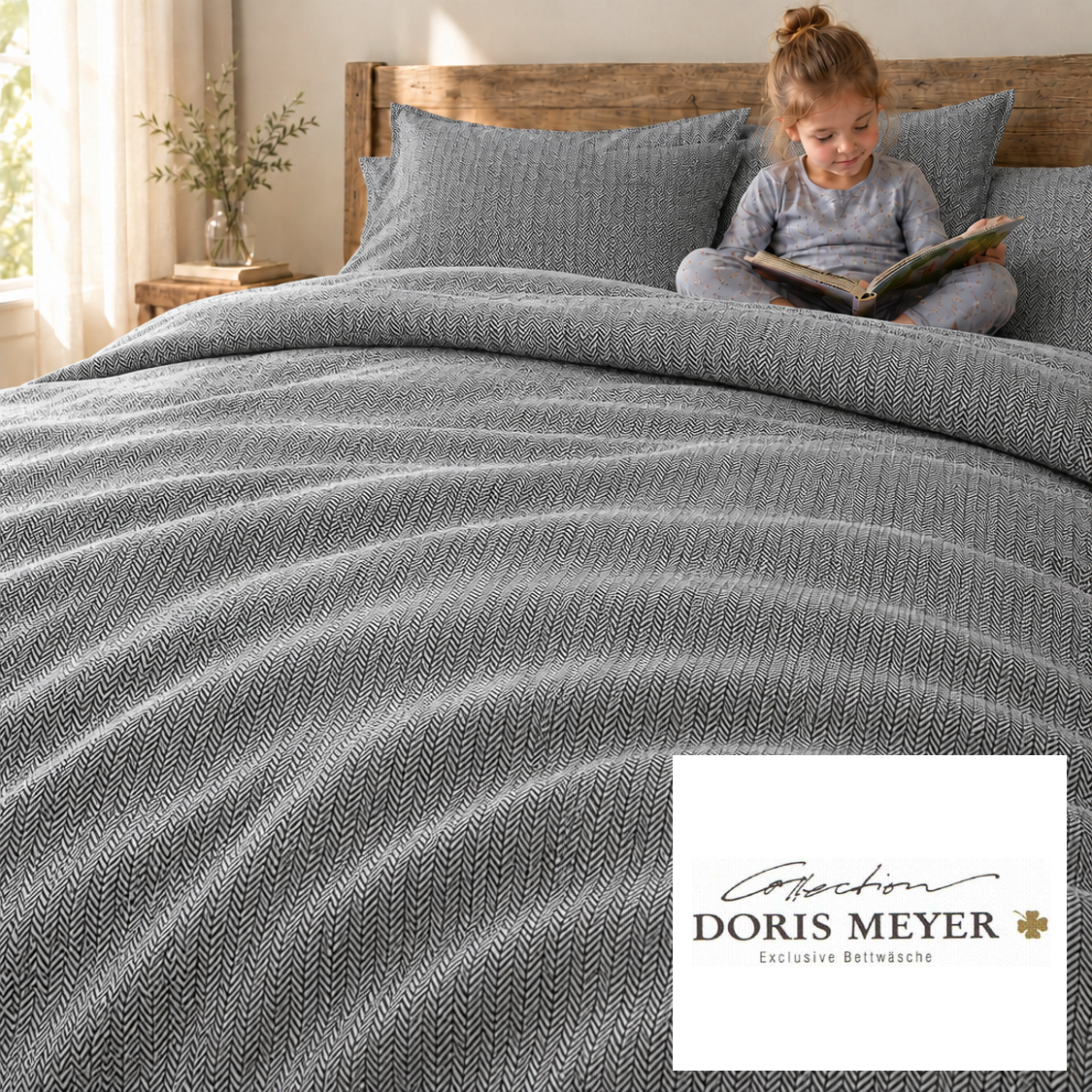 Doris Meyer Interlock Jersey Bettwäsche Kalli 4008 schwarz Fischgrät