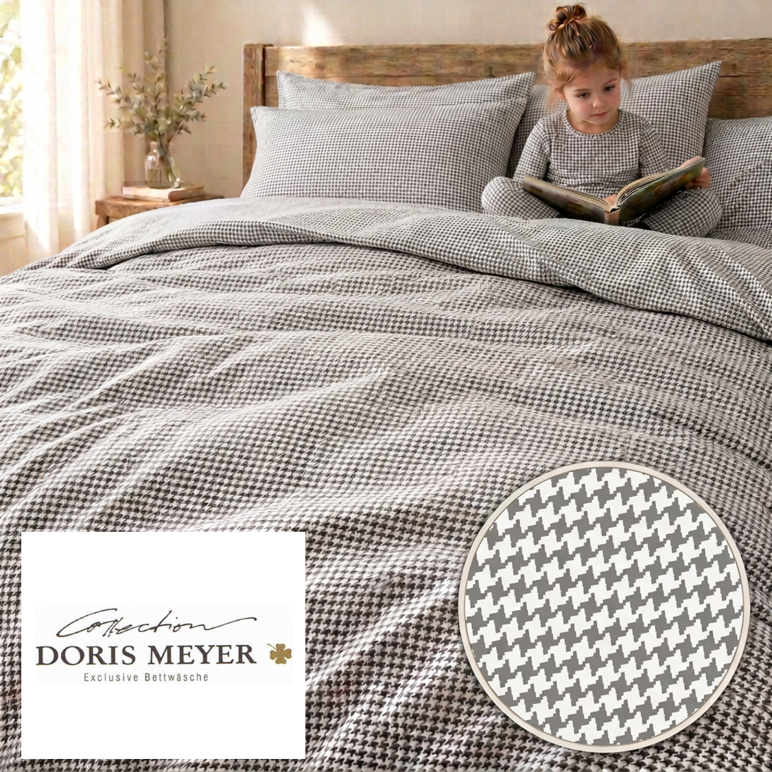 Doris Meyer Interlock-Jersey Bettwäsche Timo 4004-73 kiesel Hahnentritt beide Seiten