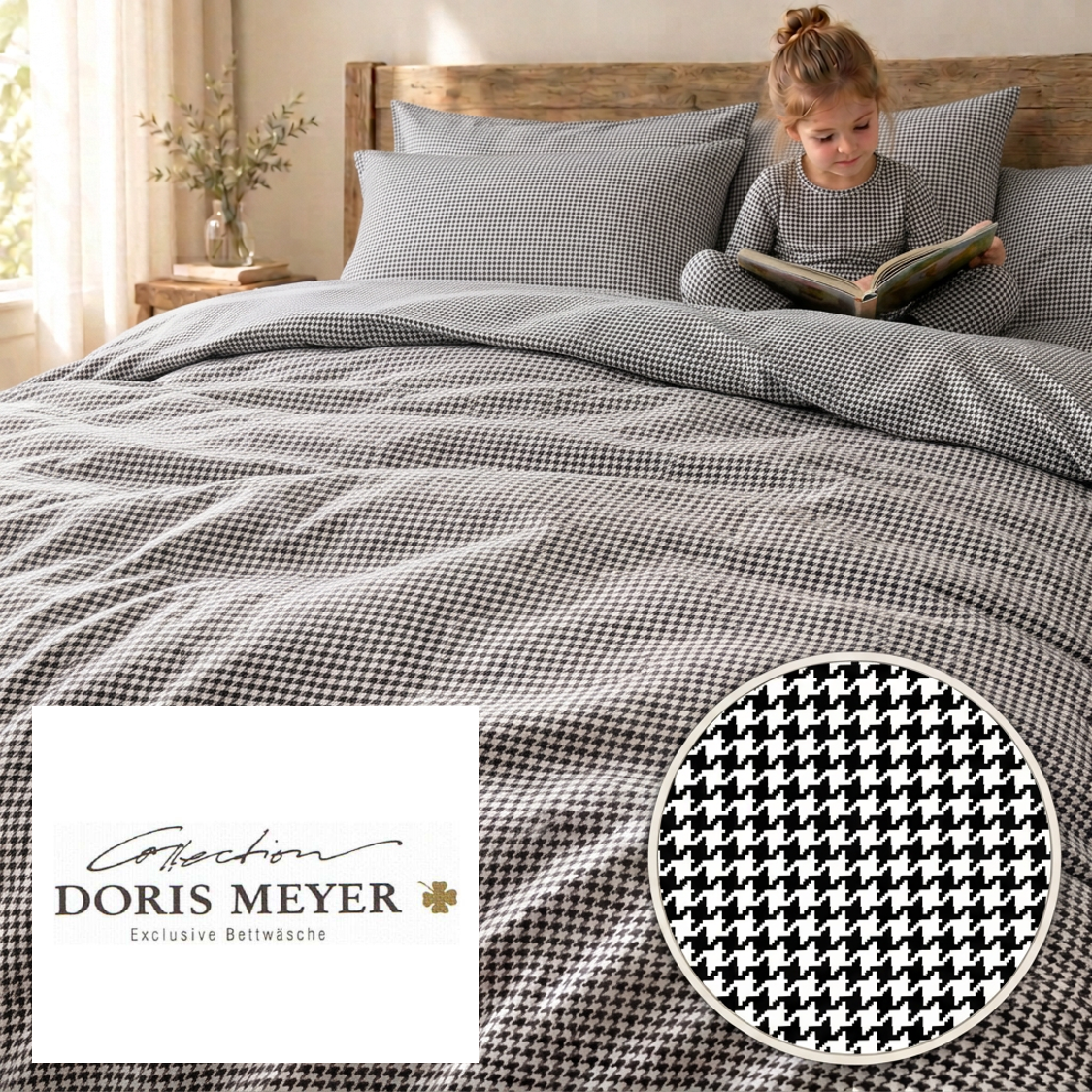 Doris Meyer Interlock-Jersey Bettwäsche Timo 4004-27 schwarz Hahnentritt beide Seiten