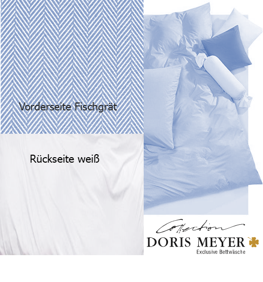 Doris Meyer Interlock Jersey Bettwäsche Fischgrät bleu-Rückseite weiß UNI