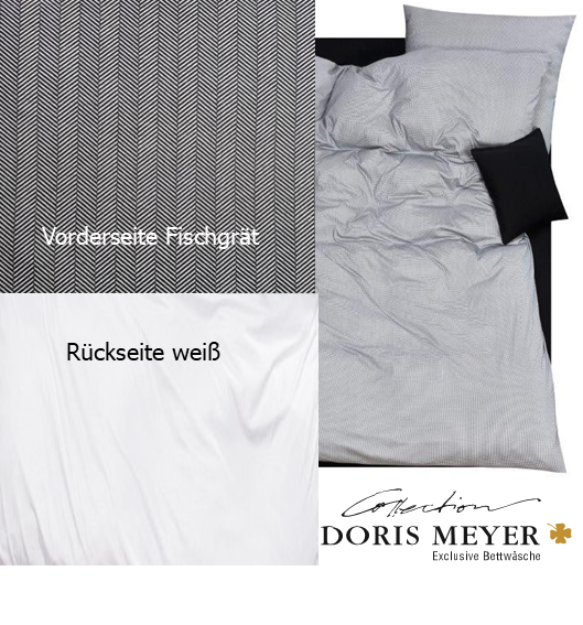 Doris Meyer Interlock Jersey Bettwäsche Fischgrät schwarz-Rückseite weiß UNI