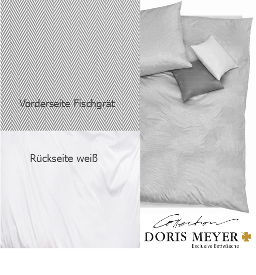 Doris Meyer Interlock Jersey Bettwäsche Fischgrät kiesel silber-Rückseite weiß UNI