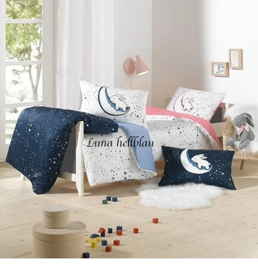 Lorena Mako Satin Kinderbettwäsche Lorenchen Hase Luna hellblau