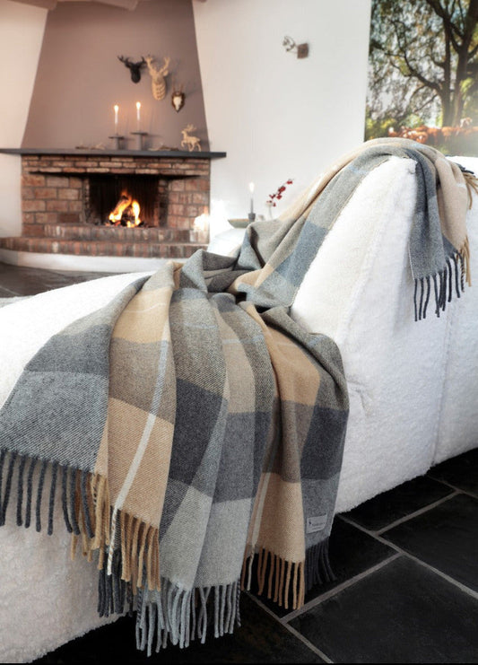 Biederlack Wollplaid "Quito" Beige aus 100% Wolle 130x170 cm