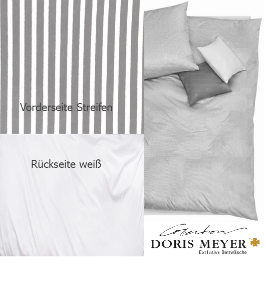 Doris Meyer Interlock Jersey Bettwäsche Streifen kiesel silber-Rückseite weiß UNI