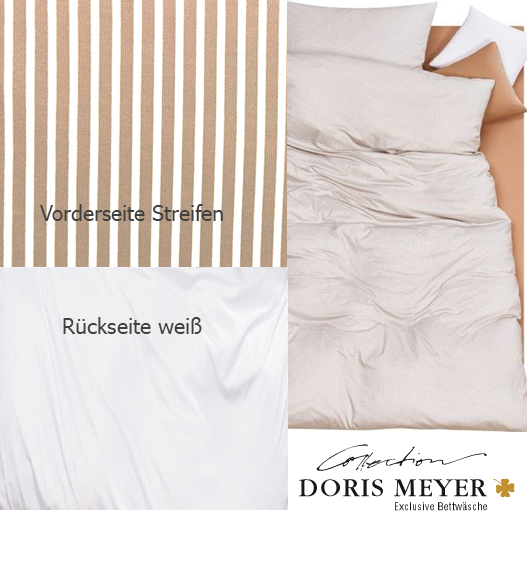 Doris Meyer Interlock Jersey Bettwäsche Streifen beige-Rückseite weiß UNI