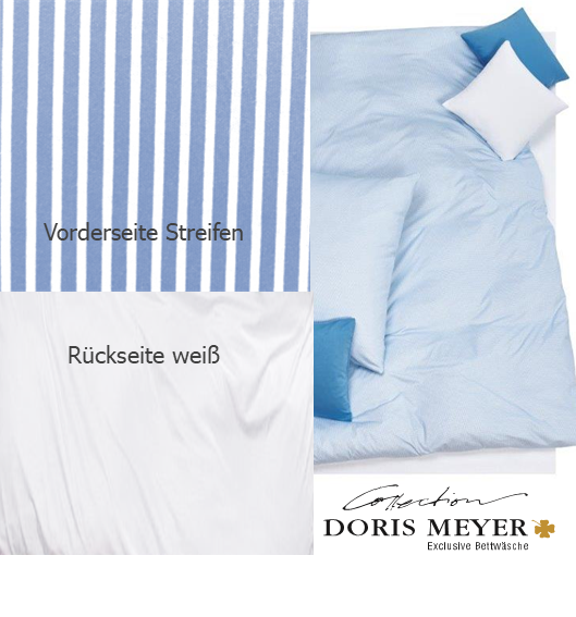 Doris Meyer Interlock Jersey Bettwäsche Streifen bleu-Rückseite weiß UNI