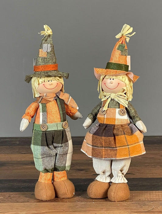 Herbst Deko Vogelscheuchen 2er Set Frau und Mann 12x9x36 cm