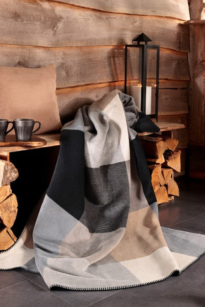 Biederlack Wohndecke "Alp Square" grau,braun,schwarz 150x200 cm