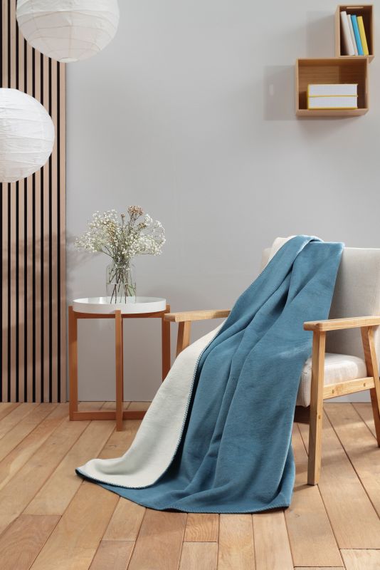 Biederlack Wohn- und Kuscheldecke"Double Face",blue heaven-ecru, 150x200 cm