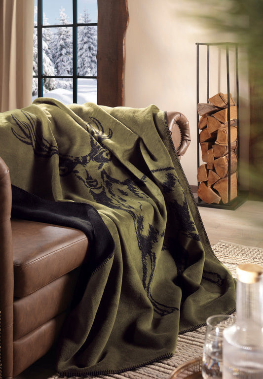 Biederlack Wohndecke "Deer Green" grün,schwarz 150x200 cm