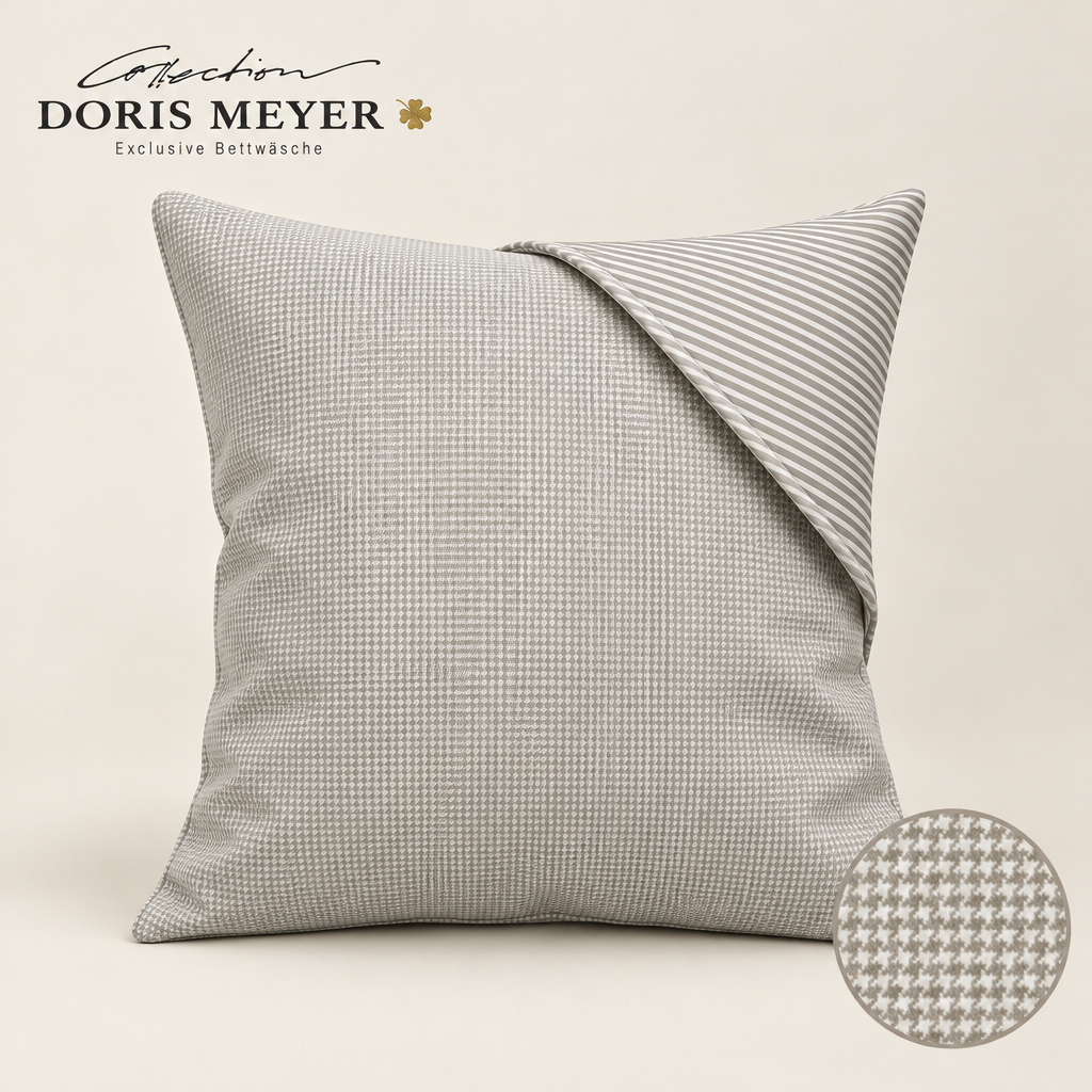 Doris Meyer Interlock-Jersey Wende-Kissenbezug Hahnentritt/Streifen Kiesel – 80 × 80 cm