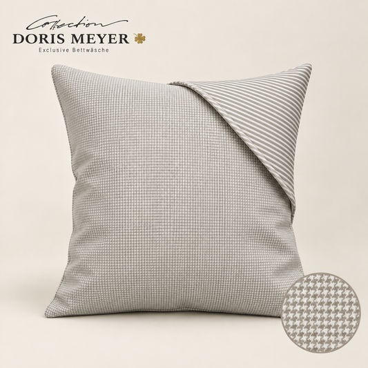Doris Meyer Interlock-Jersey Wende-Kissenbezug Hahnentritt/Streifen Kiesel – 80 × 80 cm
