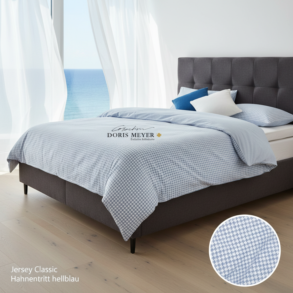Doris Meyer Interlock-Jersey Bettwäsche Timo 4004-89 bleu Hahnentritt beide Seiten