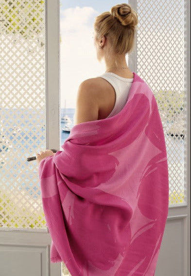 Biederlack Fransenplaid "Florascence" Pink, 130x170 cm