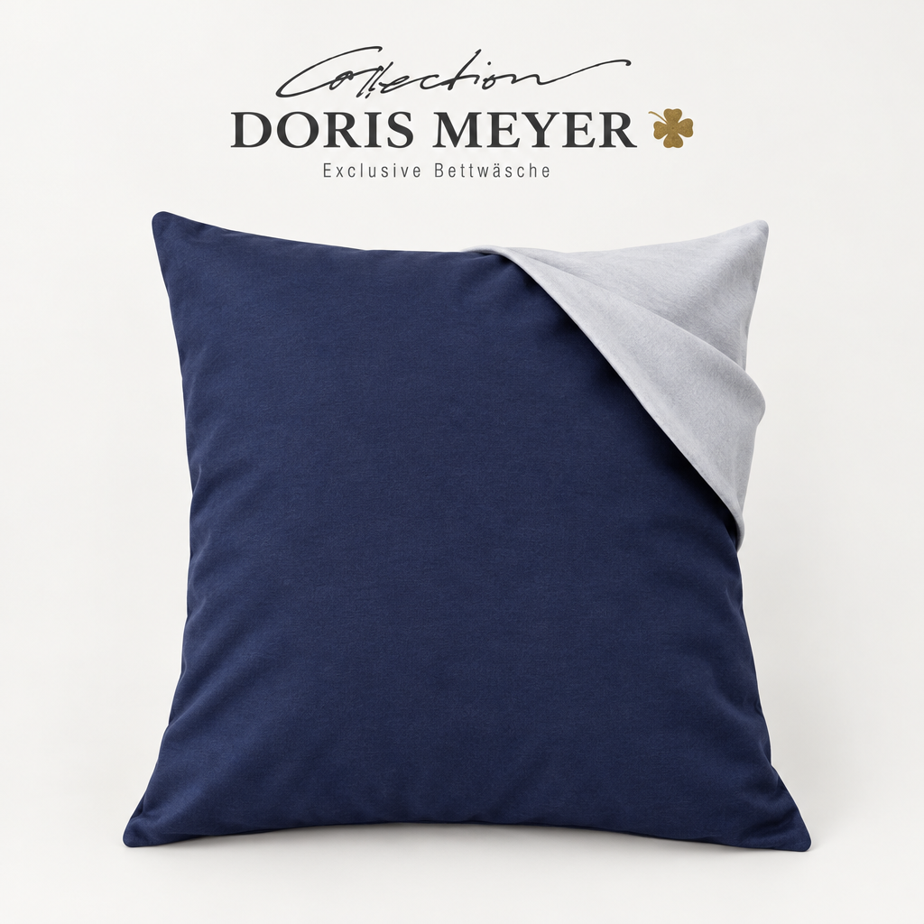 Doris Meyer Interlock-Jersey Wende-Kissenbezug 80 × 80 cm in Dunkelblau mit silberner Rückseite