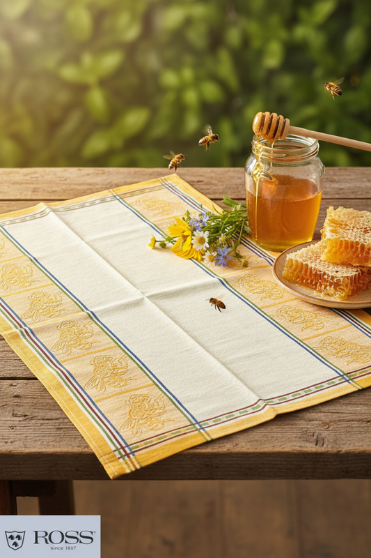 Bienen-Geschirrtuch mit Honig und Bienen-Deko
