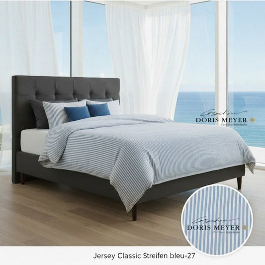 Doris Meyer Interlock-Jersey Bettwäsche Tom 4003-89 bleu Streifen beide Seiten Nm 100