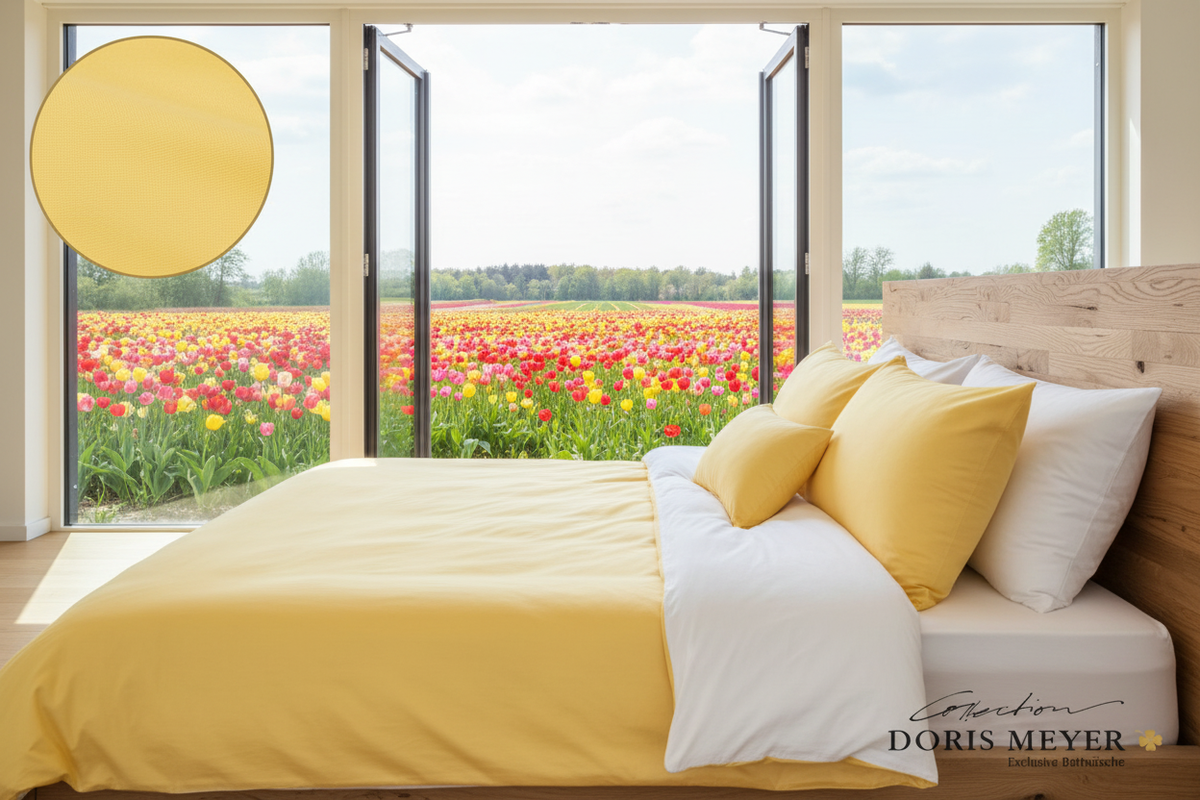 Doris Meyer Wende-Bettwäsche Gelb Weiß Tulpenwiese Frühling